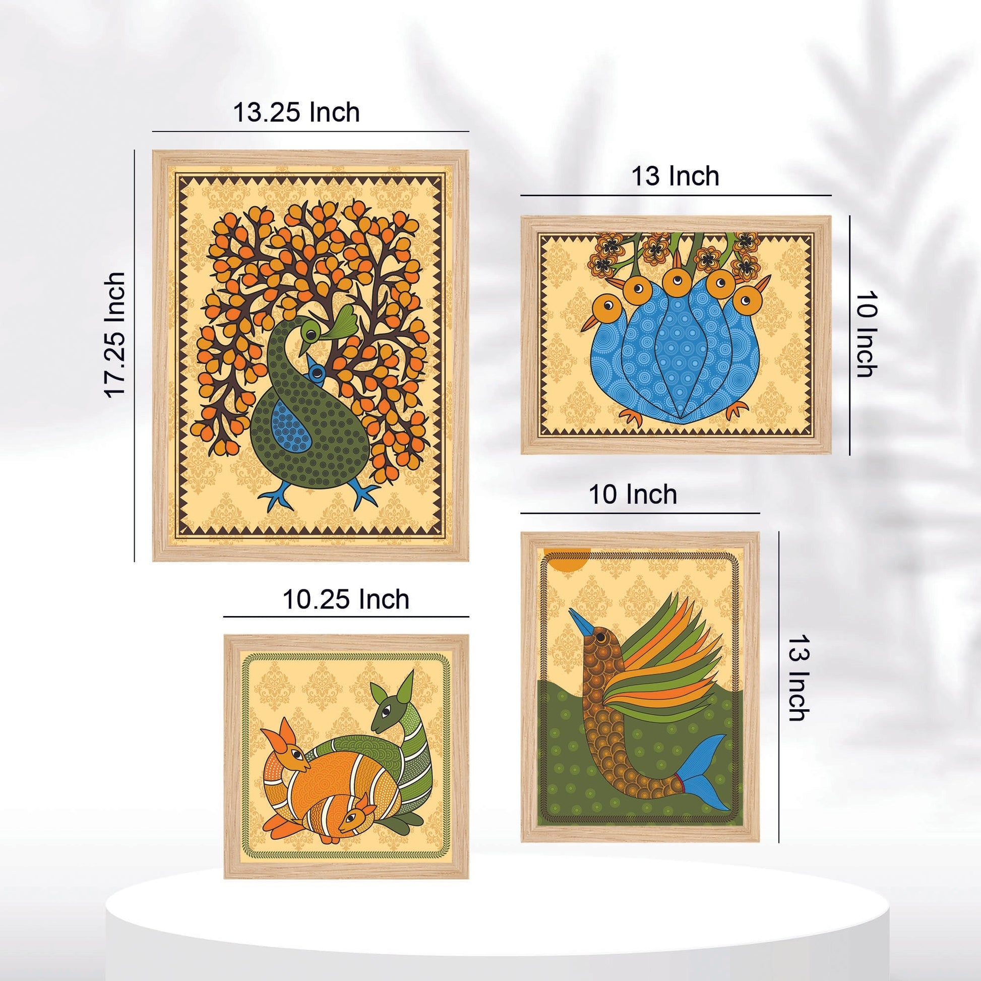 Madhubani Traditional Peacock Wall Frame Set of Four