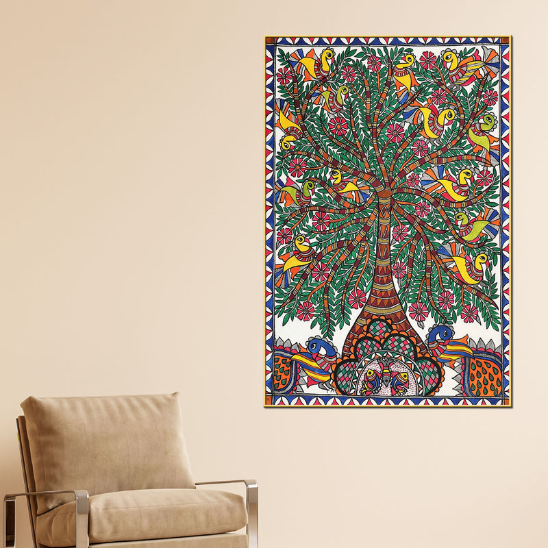 Madhubani Tree of Life Canvas Wall Painting for Traditional Decor