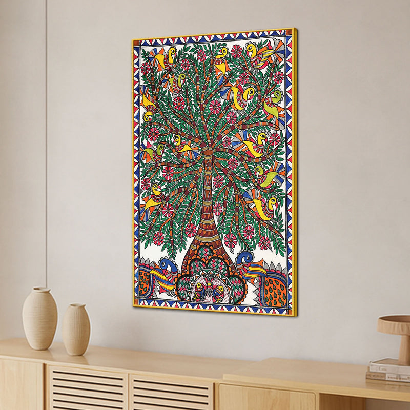 Madhubani Tree of Life Canvas Wall Painting for Traditional Decor