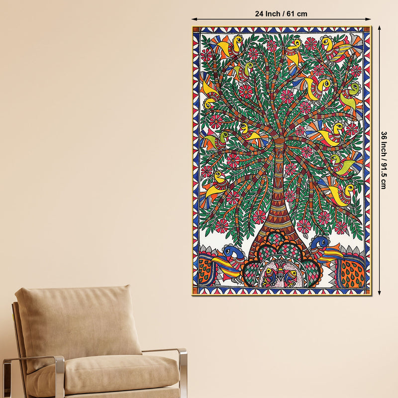 Madhubani Tree of Life Canvas Wall Painting for Traditional Decor