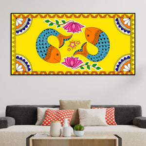 Madhubani Twin Fish Canvas Painting | Traditional Indian Decor