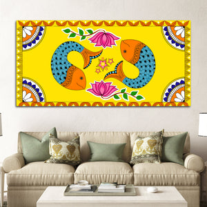 Madhubani Twin Fish Canvas Painting | Traditional Indian Decor