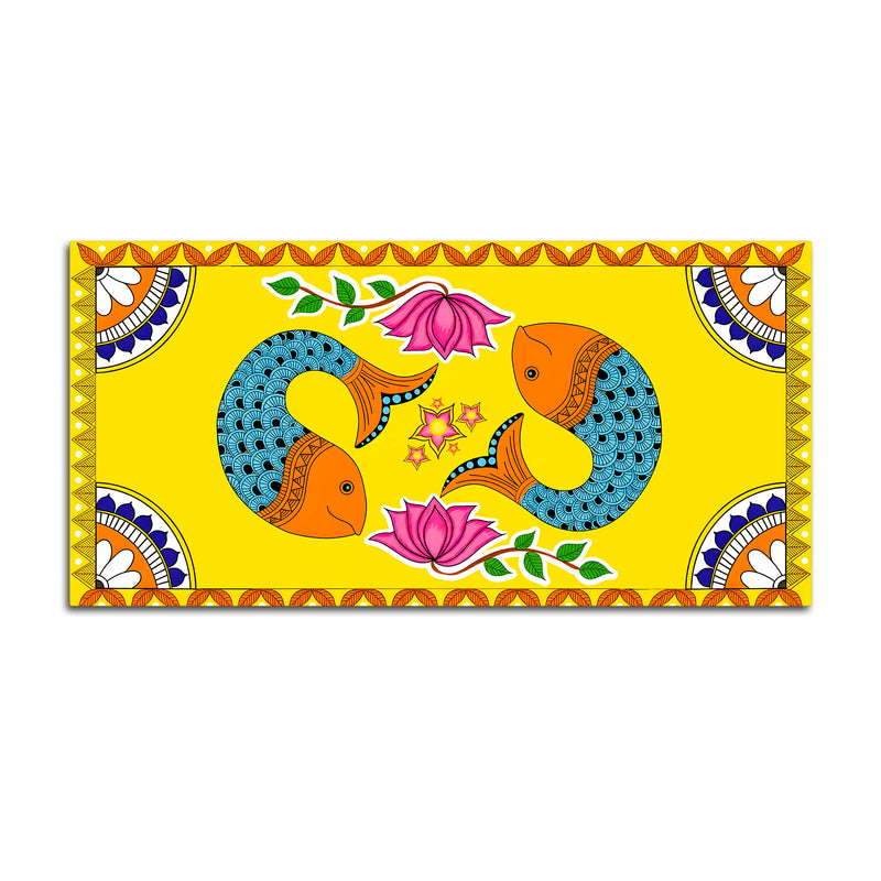 Madhubani Twin Fish Canvas Painting | Traditional Indian Decor
