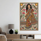 Madhubani Woman Canvas Painting for Traditional Indian Home Décor