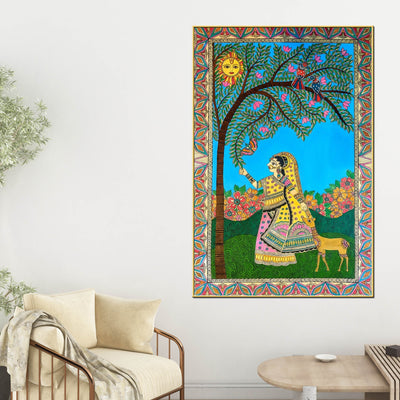 madhubani-woman-nature-canvas-painting