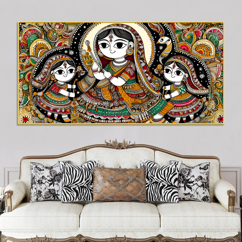 Madhubani Women Theme Canvas Painting | Ethnic Indian Wall Painting