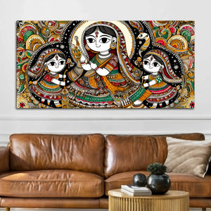 Madhubani Women Theme Canvas Painting | Ethnic Indian Wall Painting