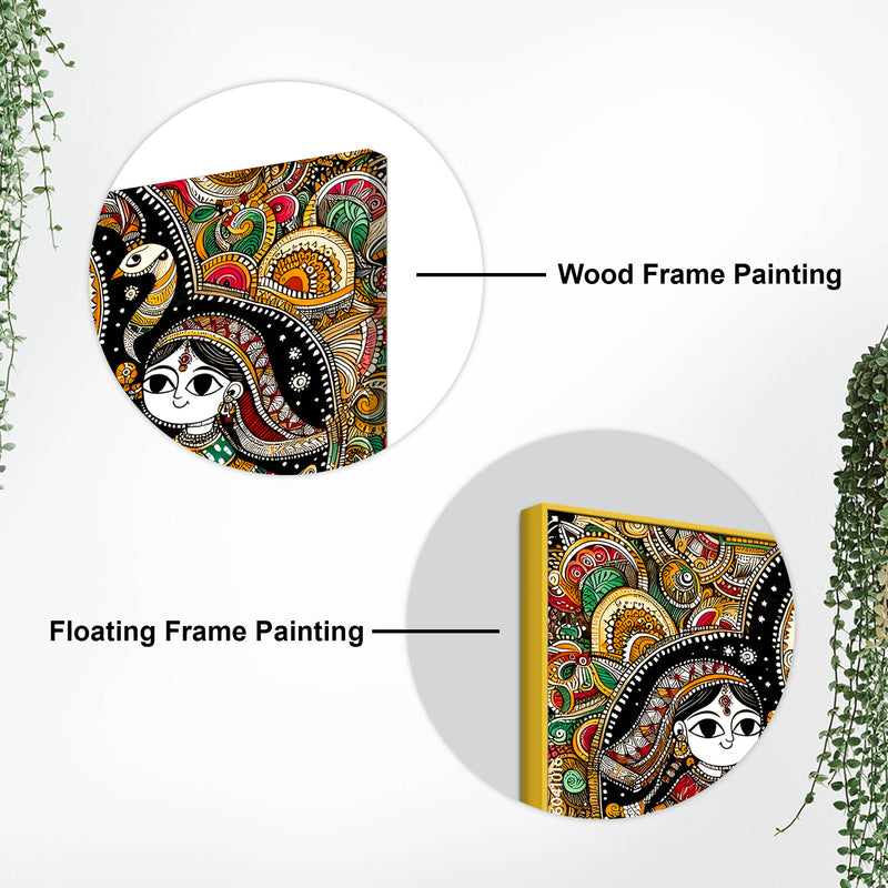 Madhubani Women Theme Canvas Painting | Ethnic Indian Wall Painting