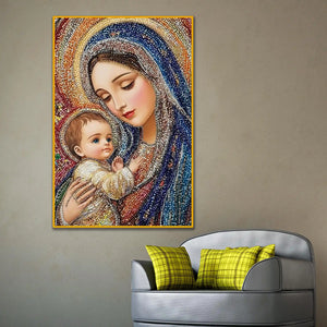 Madonna and Child Floating Frame Crystal Wall Painting
