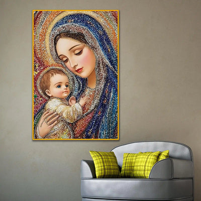 Madonna and Child Floating Frame Crystal Wall Painting