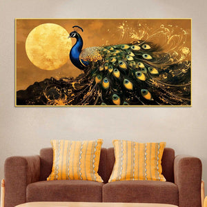 magnificent-peacock-dances-in-silence-under-the-golden-moon-canvas-wall-painting