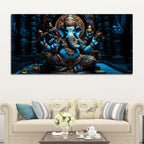 Maha Ganesh in Sacred Blue Premium Canvas Wall Painting for Living Room & Pooja Space – Modern Religious Wall Decor
