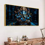 Maha Ganesh in Sacred Blue Premium Canvas Wall Painting for Living Room & Pooja Space – Modern Religious Wall Decor