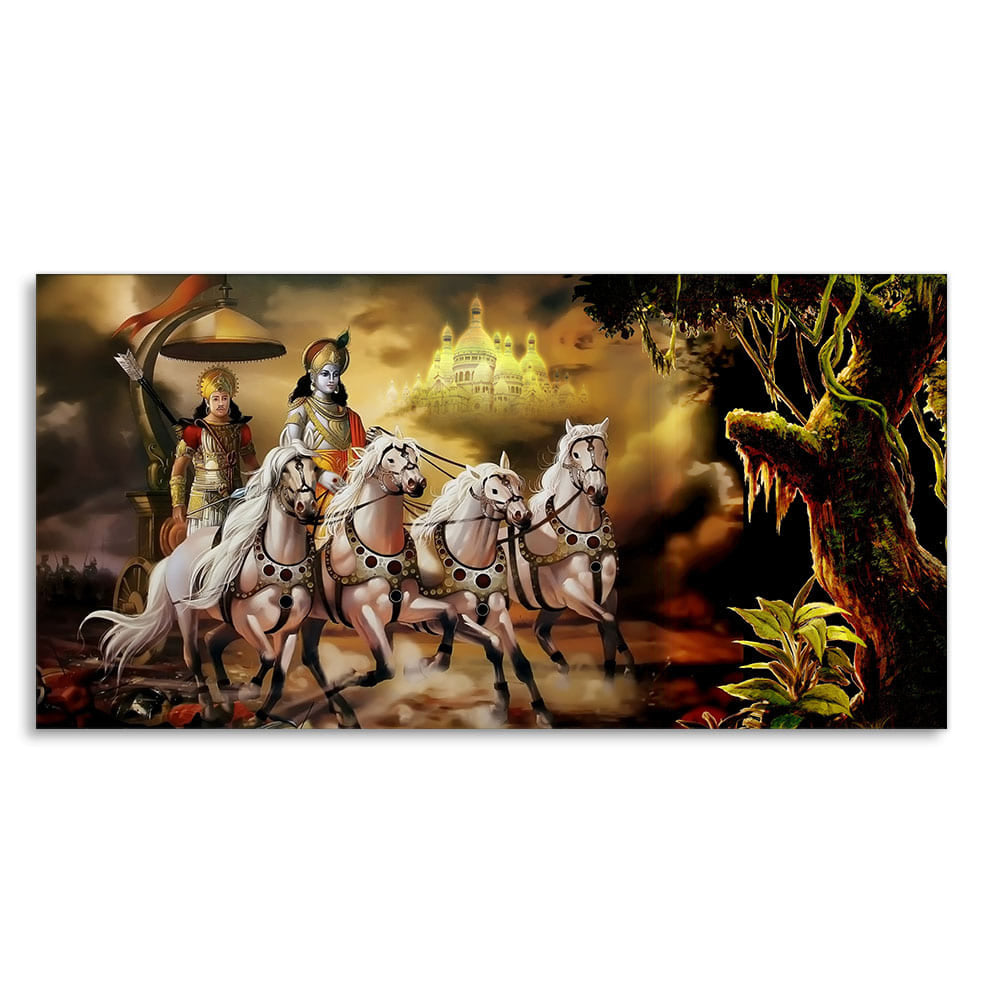 Mahabharat Shri Krishna and Arjun Premium Canvas and Wall Painting