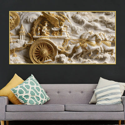 Mahabharata Krishna Rath 3D Canvas Wall Painting
