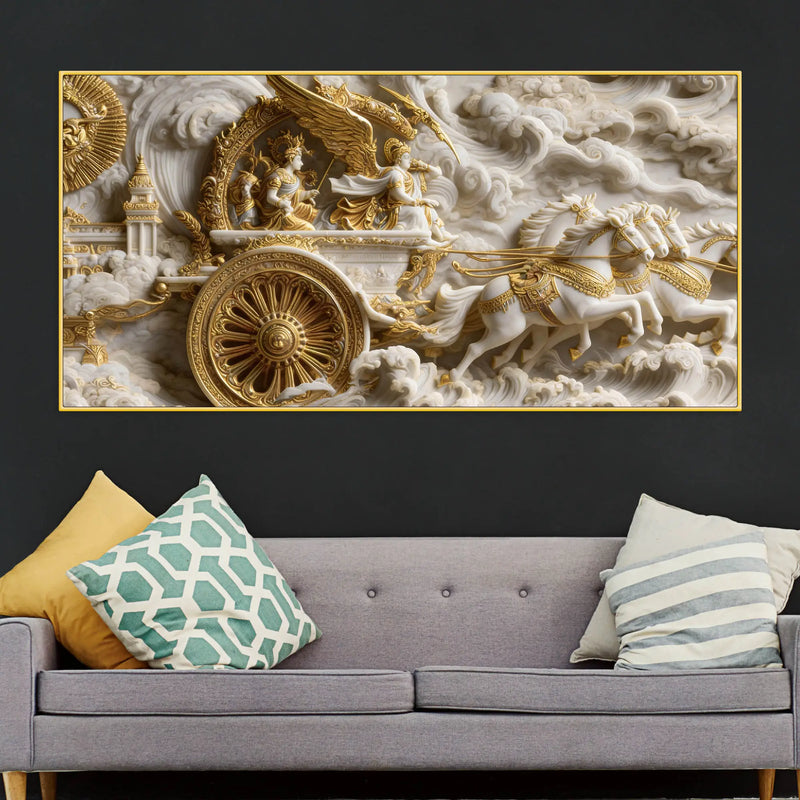 Mahabharata Krishna Rath 3D Canvas Wall Painting

