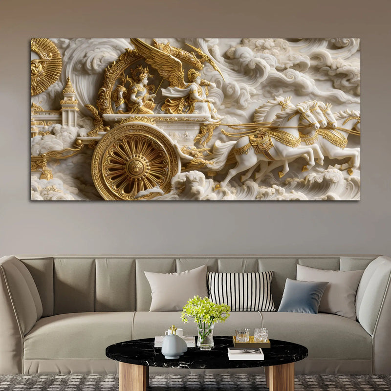 Mahabharata Krishna Rath 3D Canvas Wall Painting