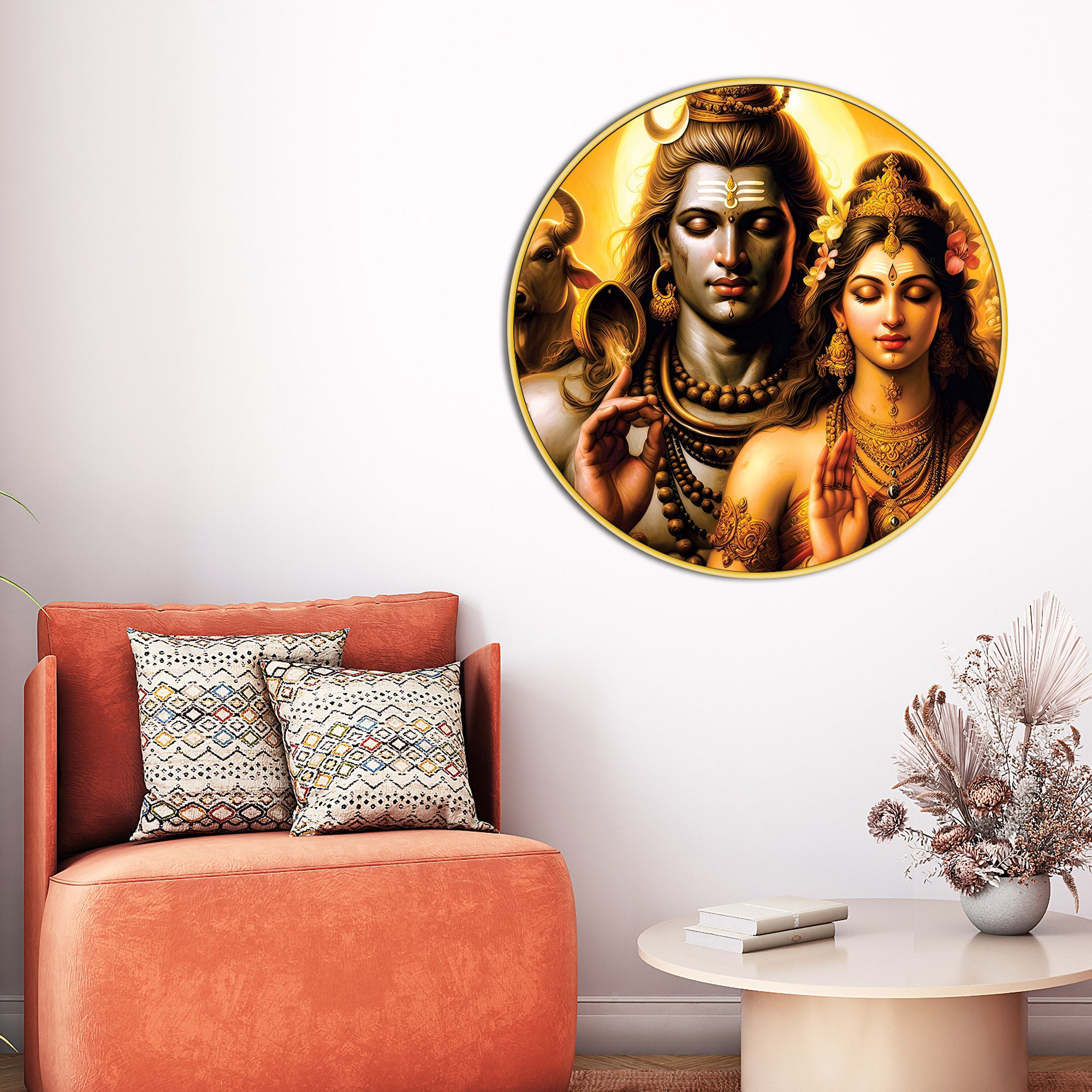 Mahadev Blue Round Wall Art Designer Spiritual Painting