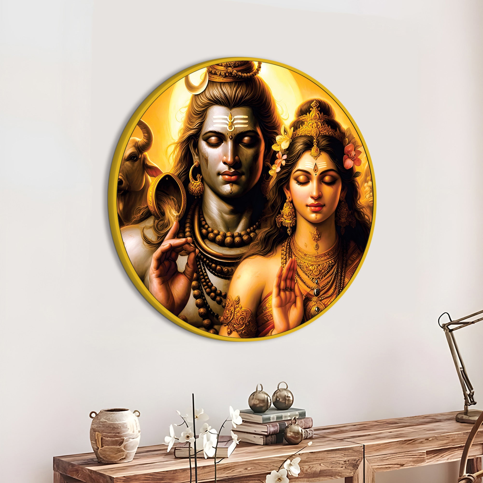Mahadev Blue Round Wall Art Designer Spiritual Painting