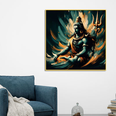 Mahadev Cosmic Swirl Canvas Shiva Wall Hanging Art
