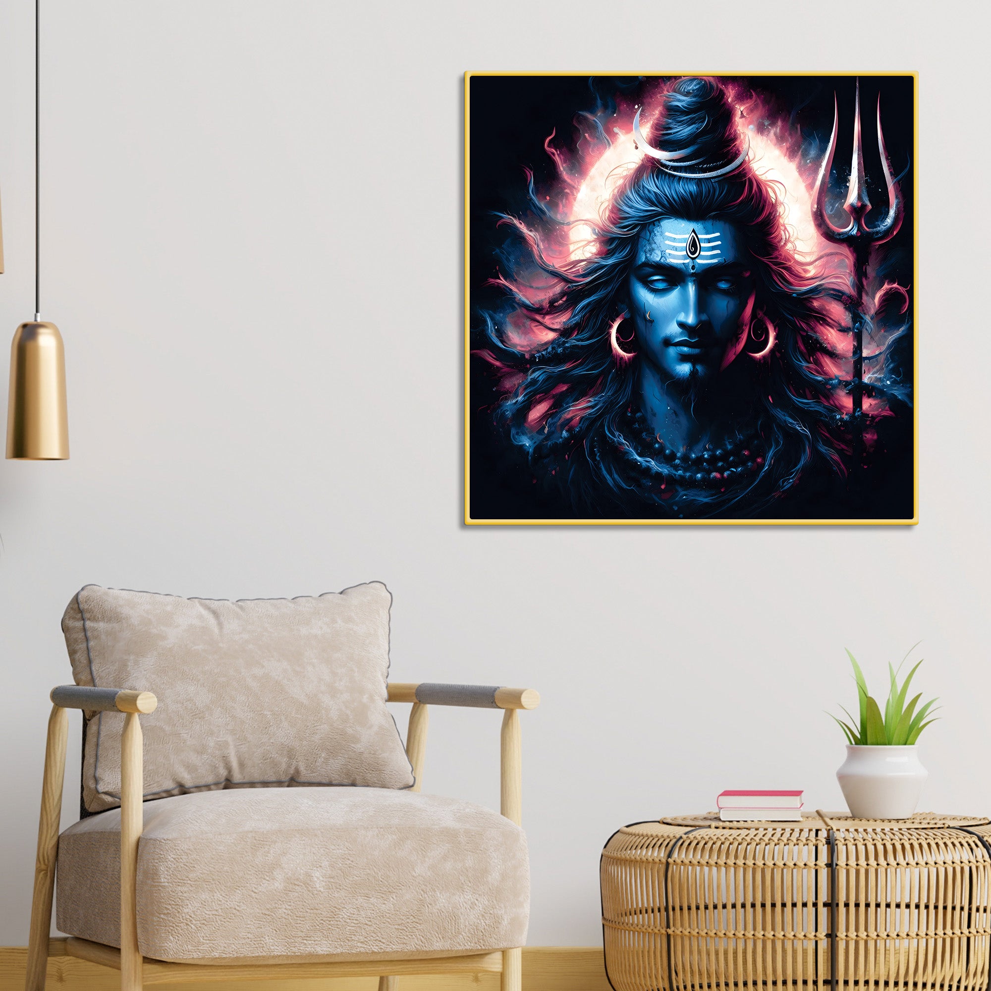 Mahadev Wall Frame Painting Shiva Trishul Art for Home Decor