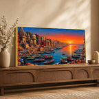 Majestic Banaras Ghat Sunrise Canvas Painting for Living Room Decor