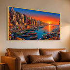 Majestic Banaras Ghat Sunrise Canvas Painting for Living Room Decor