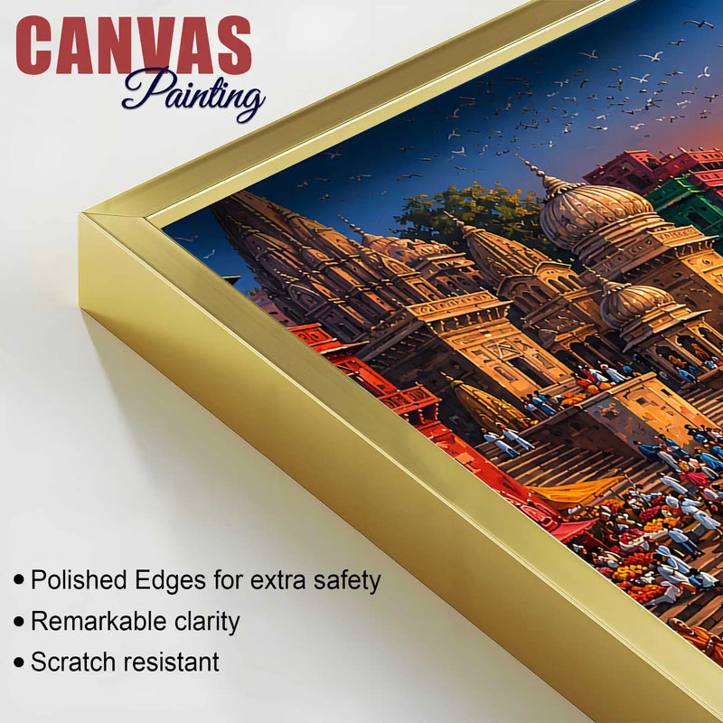 Majestic Banaras Ghat Sunrise Canvas Painting for Living Room Decor