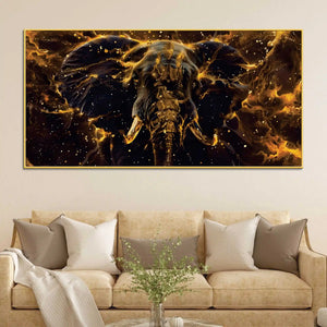 Majestic Black Elephant with Lightning Abstract Design Canvas Wall Painting