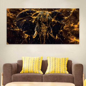 Majestic Black Elephant with Lightning Abstract Design Canvas Wall Painting