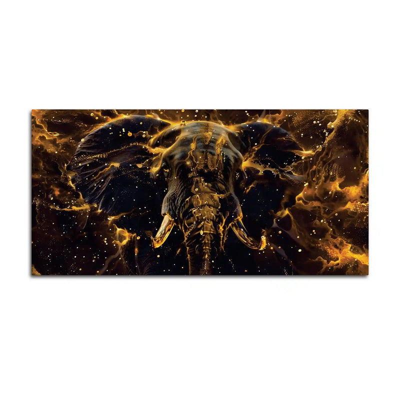 Majestic Black Elephant with Lightning Abstract Design Canvas Wall Painting