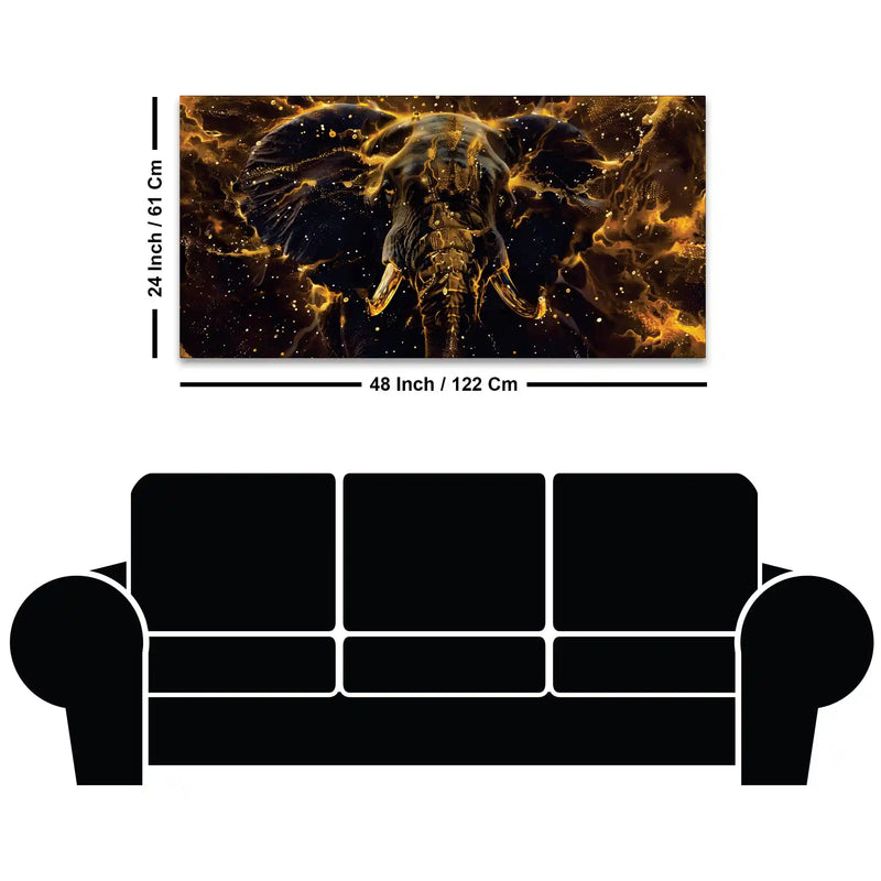 Majestic Black Elephant with Lightning Abstract Design Canvas Wall Painting