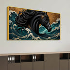 Majestic Black Horse Amid Ocean Waves 3D Canvas Wall Painting