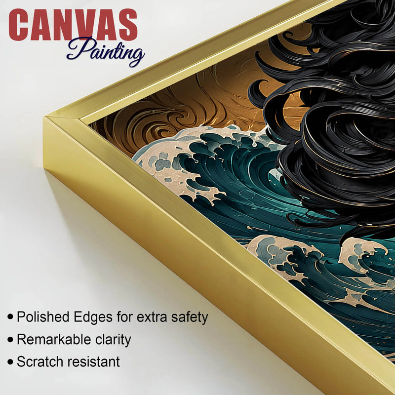 Majestic Black Horse Amid Ocean Waves 3D Canvas Wall Painting