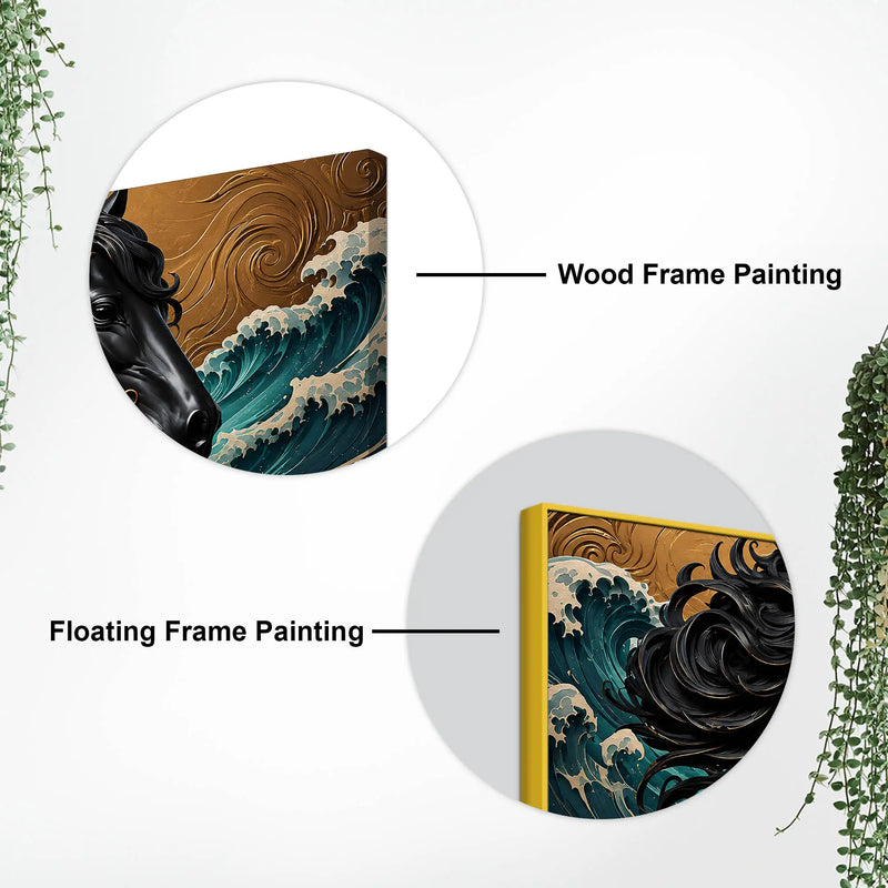 Majestic Black Horse Amid Ocean Waves 3D Canvas Wall Painting