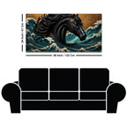 Majestic Black Horse Amid Ocean Waves 3D Canvas Wall Painting