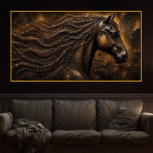 Majestic Black Horse Floating Frame Crystal Wall Painting