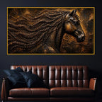 Majestic Black Horse Floating Frame Crystal Wall Painting