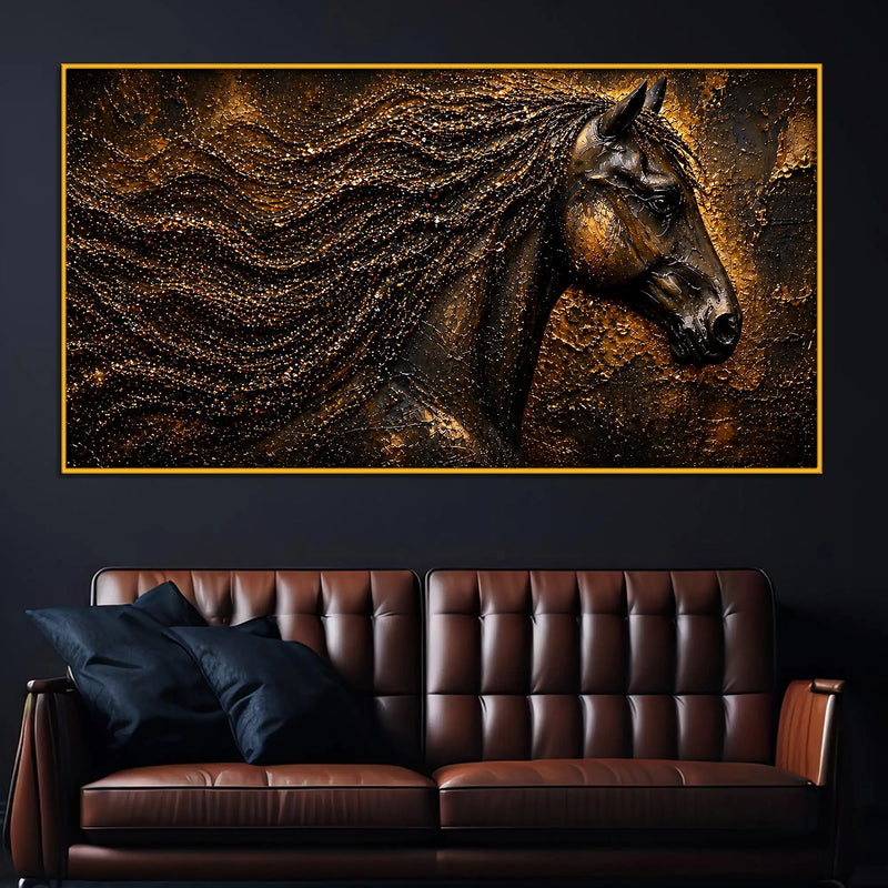 Majestic Black Horse Floating Frame Crystal Wall Painting