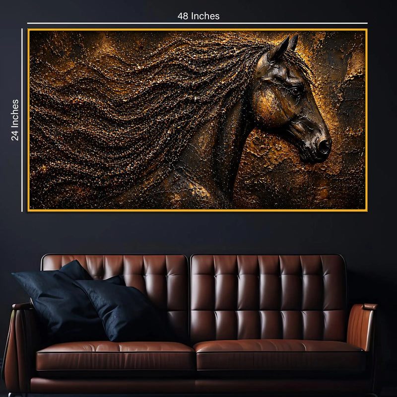 Majestic Black Horse Floating Frame Crystal Wall Painting