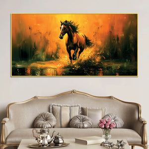 Majestic Black Running Horse Abstract Stallion Canvas Wall Painting