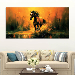 Majestic Black Running Horse Abstract Stallion Canvas Wall Painting
