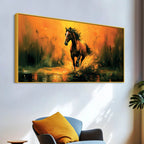 Majestic Black Running Horse Abstract Stallion Canvas Wall Painting