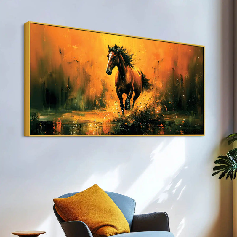 Majestic Black Running Horse Abstract Stallion Canvas Wall Painting