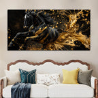 Majestic Black Stallion with Liquid Golden Splash 3D Canvas Wall Painting