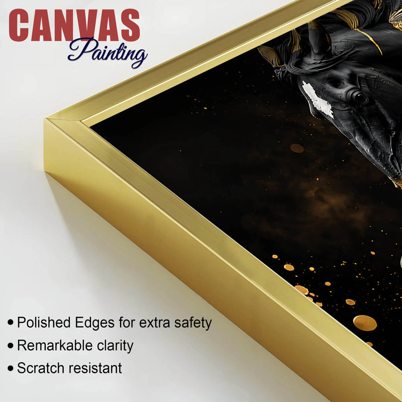 Majestic Black Stallion with Liquid Golden Splash 3D Canvas Wall Painting