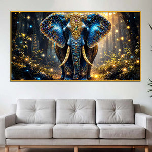 Majestic Blue Elephant Floating Frame Crystal Wall Painting