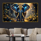 Majestic Blue Elephant Floating Frame Crystal Wall Painting