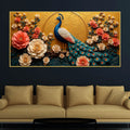 Majestic Blue Peacock in Coral Blossom Garden 3D Canvas Wall Painting