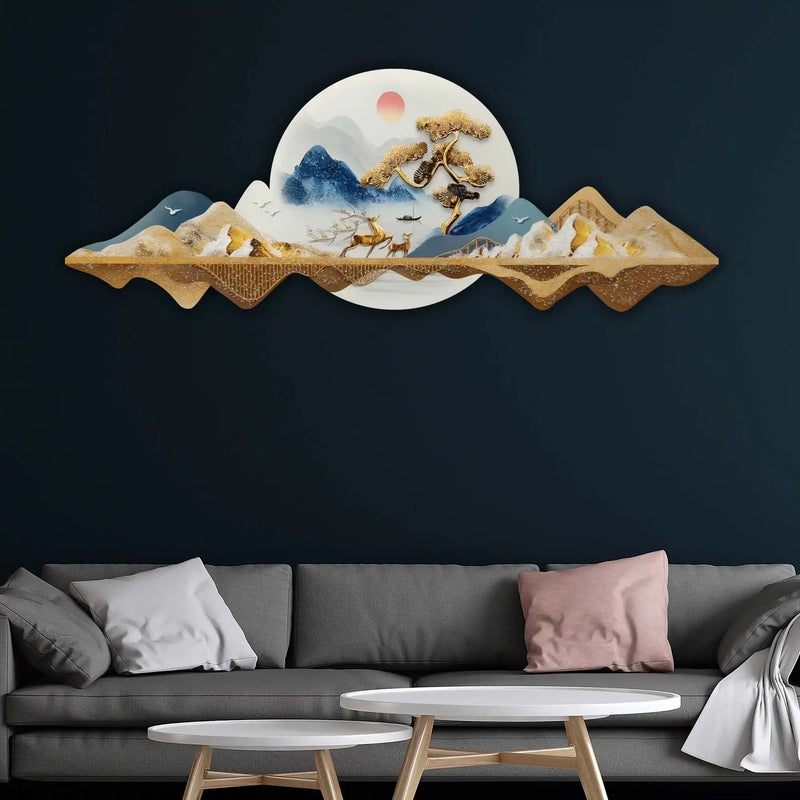 Majestic Deer Mountains Crystal Glass Backlit LED Painting